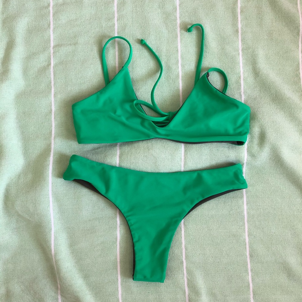 Reversible Green & Dark Grey bikini - Small